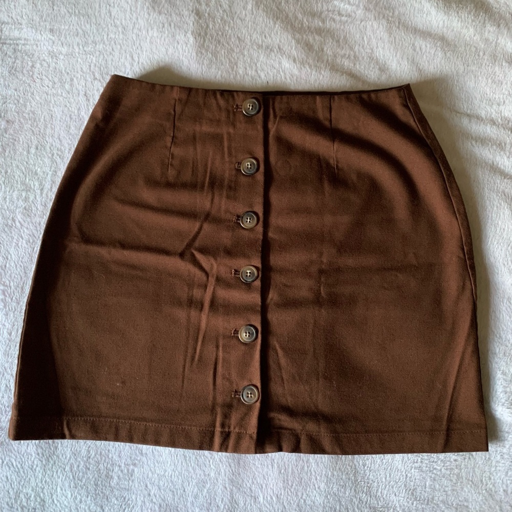 Chocolate Brown Button-Up Mini Skirt
